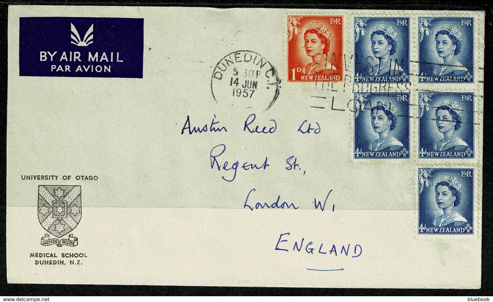 Ref 1240 - 1957 Airmail Cover 1/9 Rate Dunedin Medical School New Zealand To London - Storia Postale