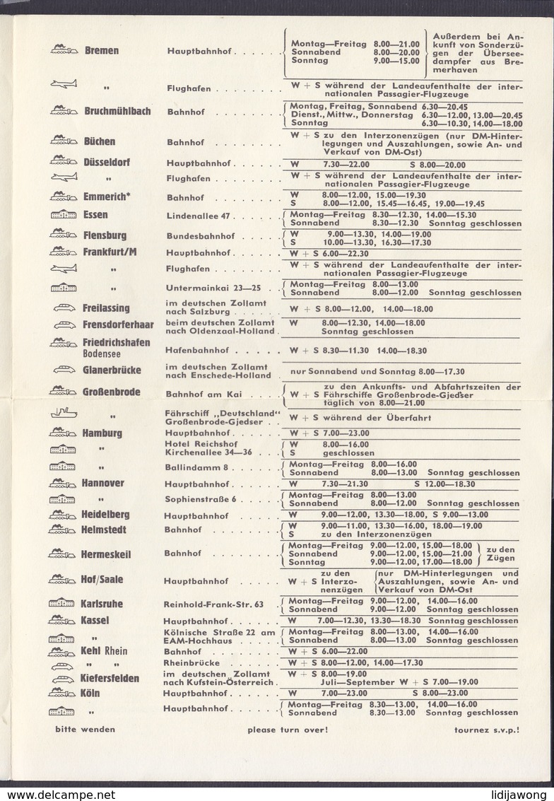 GERMAN RAILWAY RAILROAD TIMETABLE FOLDER BROCHURE 1956 (see Sales Conditions) - Europe