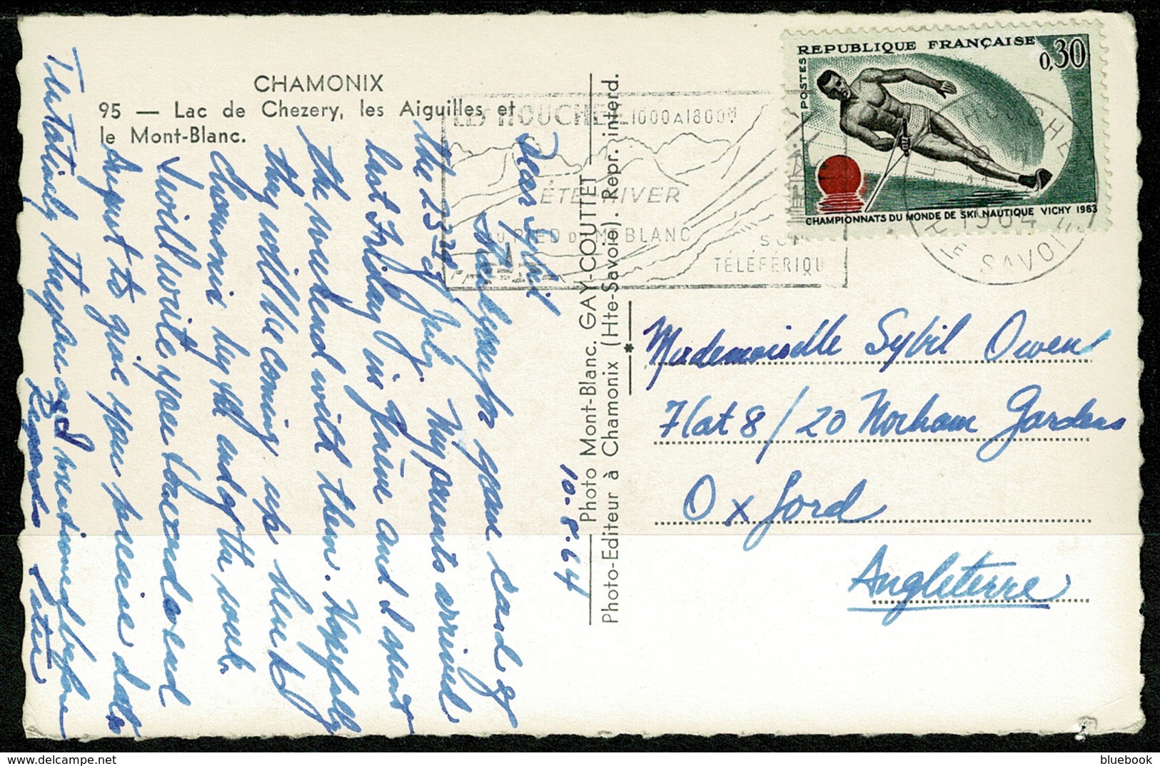 Ref 1242 - 1964 Real Photo Postcard - Chamonix France - Water Skiiing Stamp - Sport Theme - Waterski