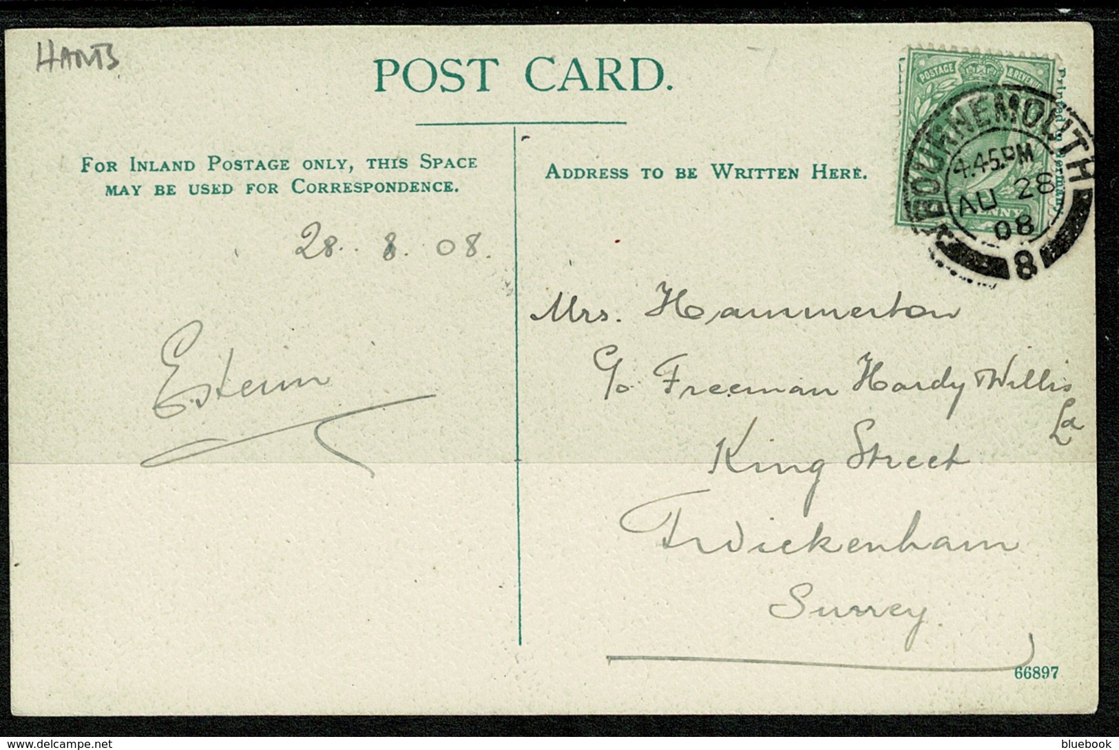 Ref 1242 - 1908 F.G.O. FGO Stuart Postcard - Southbourne Bournemouth Hampshire Now Dorset - Bournemouth (hasta 1972)