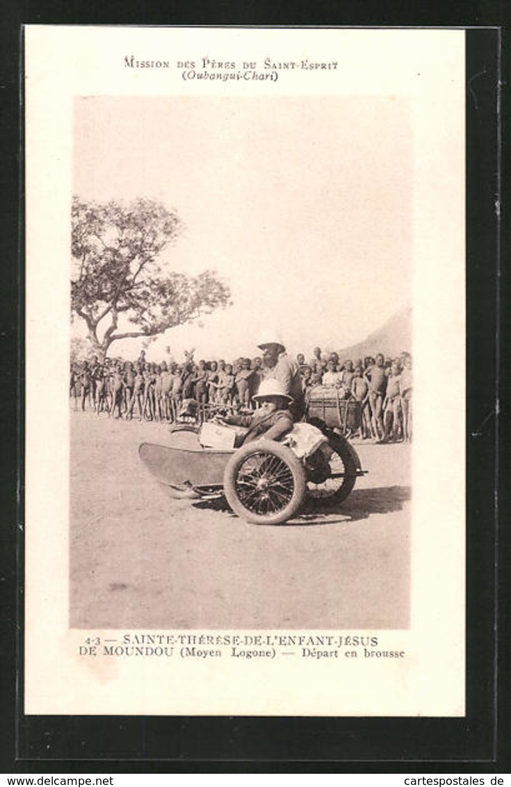 AK Sainte-Thérese-de-L'Enfant-Jesus De Moundou, Départ En Brousse, Motorrad Mit Beiwagen - Motos