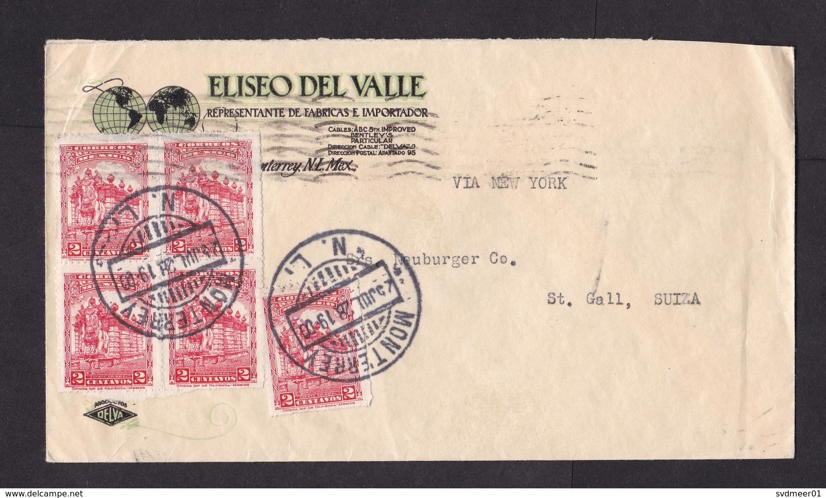 Mexico: Cover To Switzerland, 1928, 5 Stamps, Via New York (traces Of Use) - Mexique