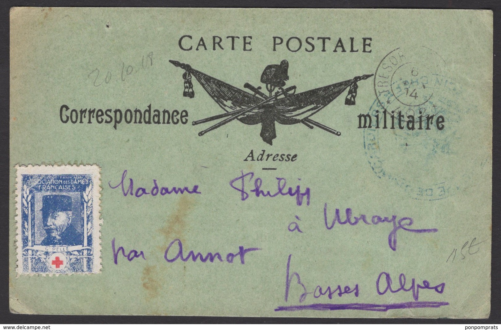 Carte De Franchise Militaire Oblt TRESOR Et POSTES *402* De BOU DENIB + Vignette Croix Rouge G.PELLE - Croix-Rouge