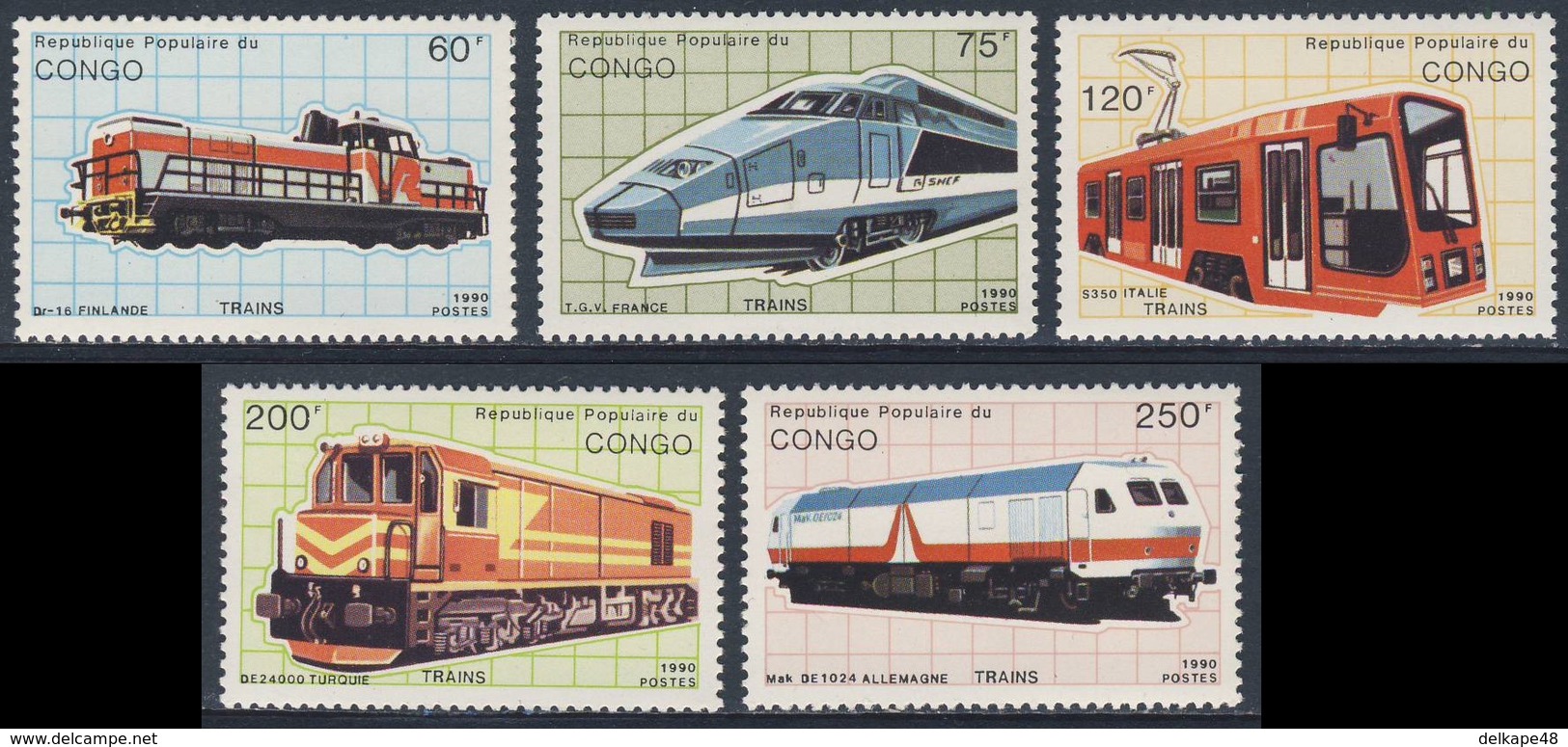 Congo Brazzaville 1991 Mi 1213 /7 SG 1209 /3 ** Trains/ Schienentriebfahrzeuge : Finland, France, Italy, Turkey, Germany - Ongebruikt