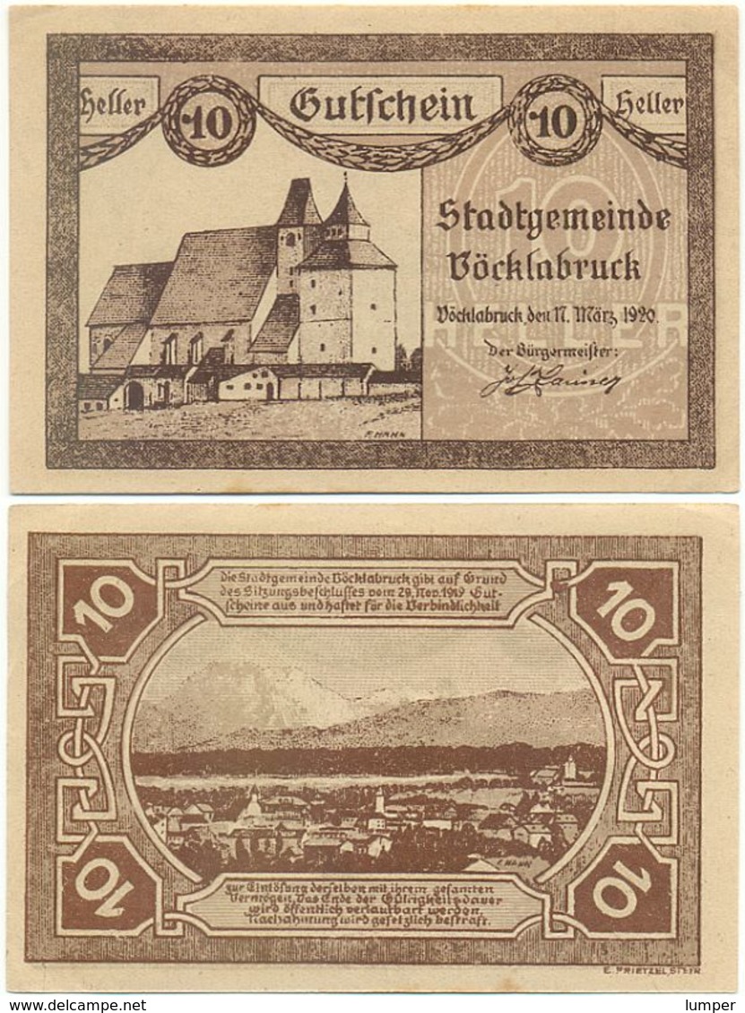 Vöcklabruck, 1 Schein Notgeld 1920, Kirche Wallfahrtskirche Österreich 10 Heller - Oesterreich