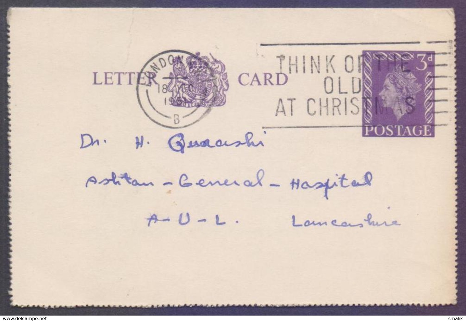 Great Britain UK GB Postal History, Letter Card Stationery, POSTCARD Used 18,12.1961 With Slogan Postmark THINK OF THE O - Stamped Stationery, Airletters & Aerogrammes