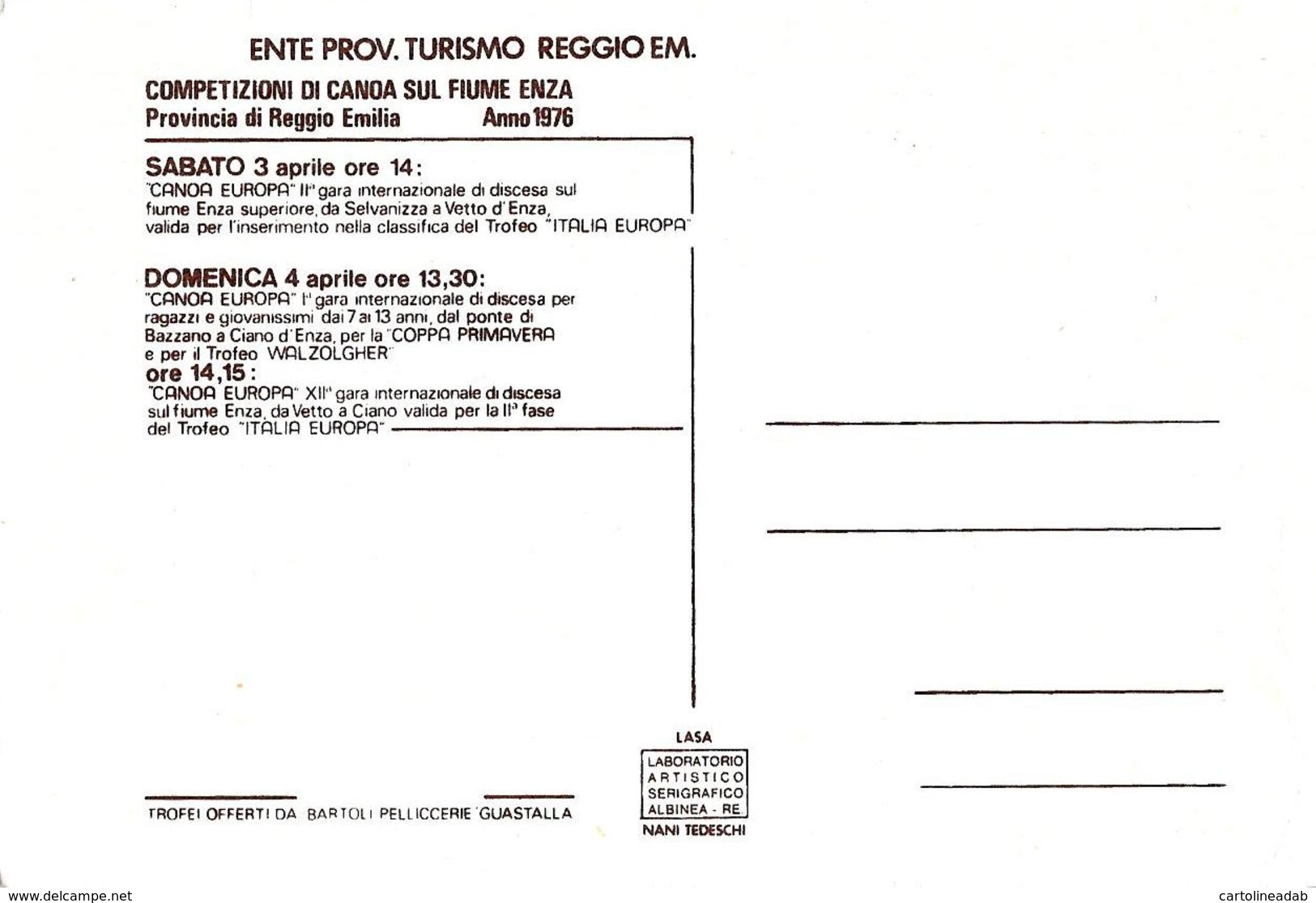 [MD2356] CPM - INTERNATIONAL KAYAK - ITALIA 1976 - ENTE PROVINCIALE TURISMO REGIONALE REGGIO EMILIA - Non Viaggiata - Autres & Non Classés