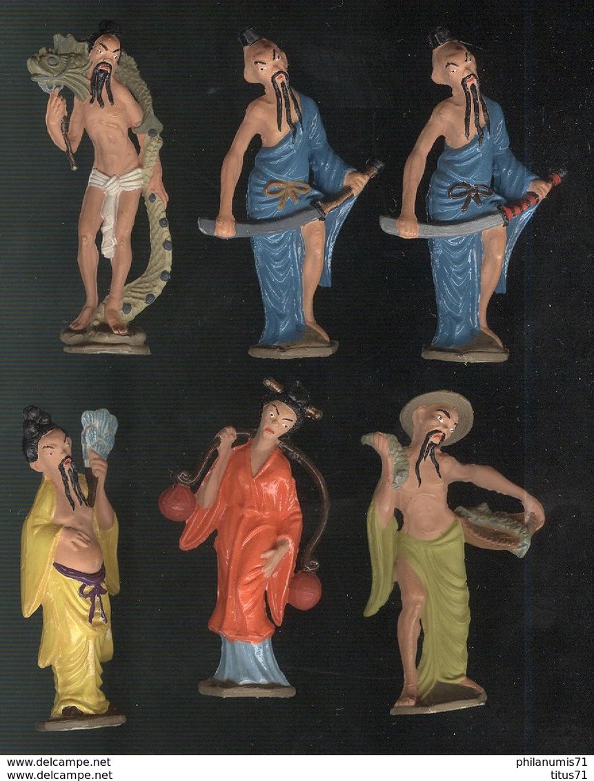 Lot De 6 Figurines Plastique Café Maurice Peintes - Divinités Chinoises - Circa 1960 - Otros & Sin Clasificación