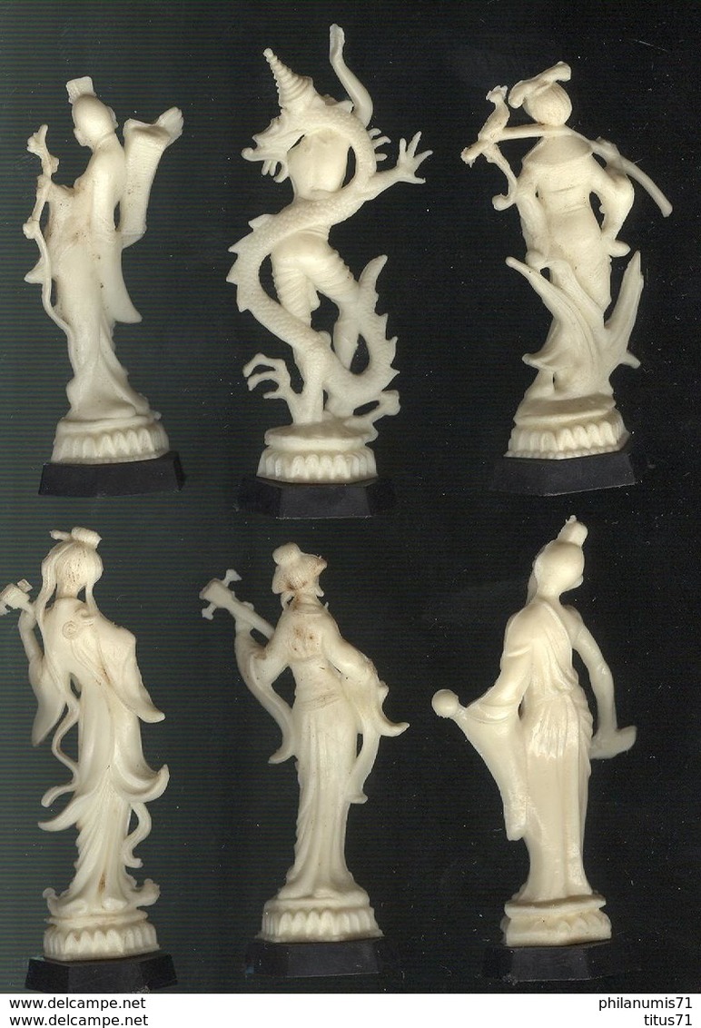 Lot De 6 Figurines Plastique ( 5 Café Maurice + 1 Lutin ) - Divinités Chinoises - Circa 1960 - Sonstige & Ohne Zuordnung