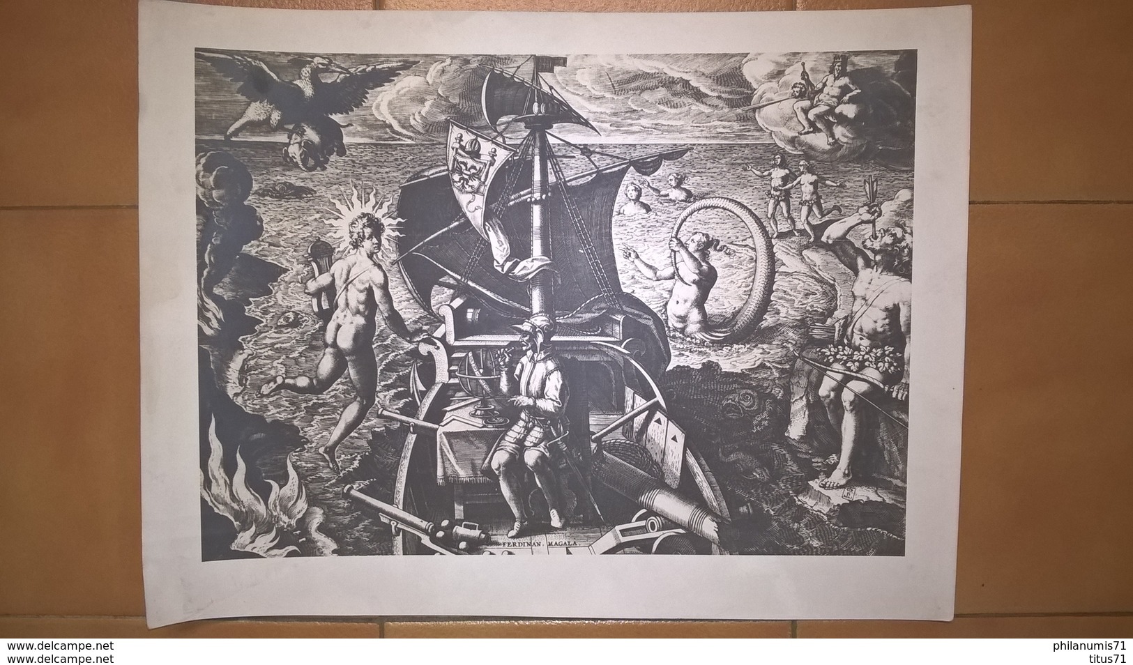 Lot De Reproduction De Gravures Anciennes - Magellan - Port De Caen 1800 - Poupe Du Vaisseau Le Bizzare - Prints & Engravings