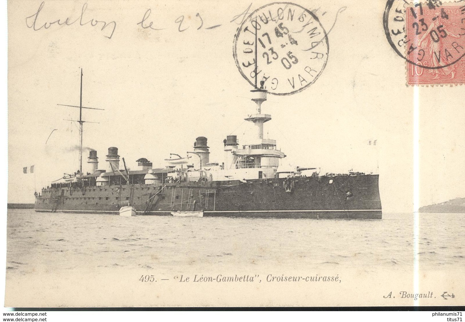 CPA Le Léon Gambetta - Croiseur Cuirassé - Circulée 1905 - Warships