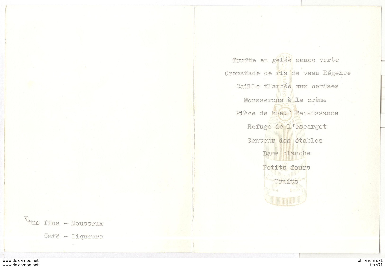 Menu Champagne De Castellane - 29 Avril 1973 - Menus