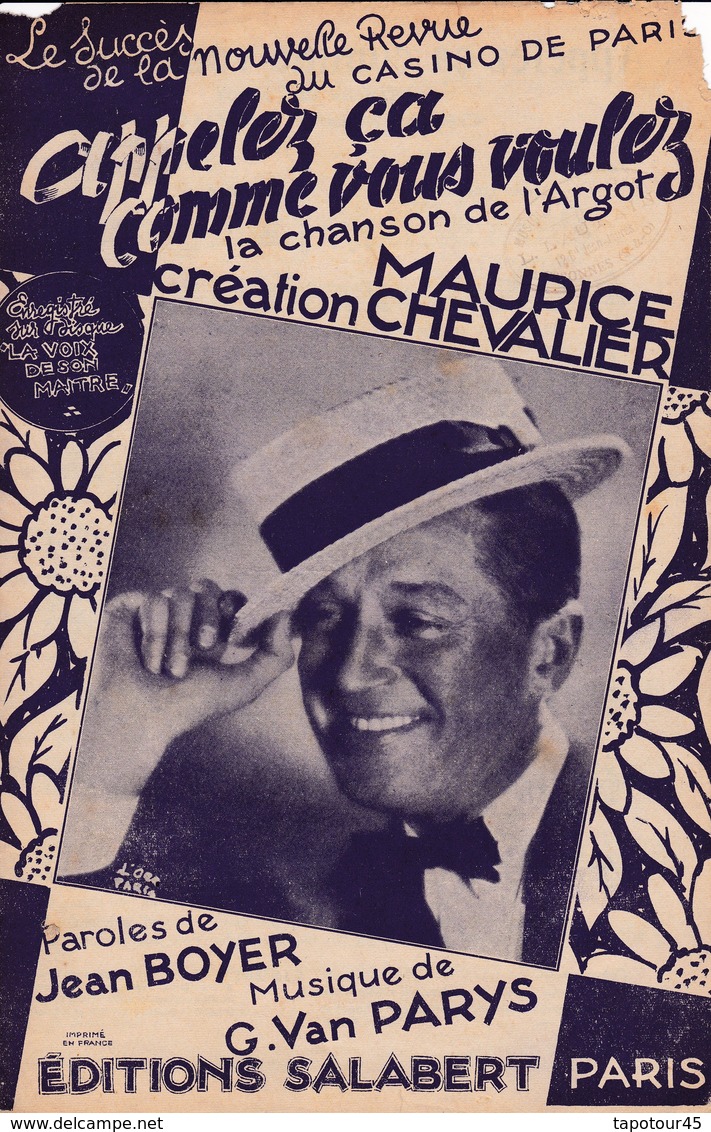 Appelez ça Comme Vous Le Voulez" "Maurice Chevalier"    10 A)     Partitions Musicales Anciennes - Chant Soliste