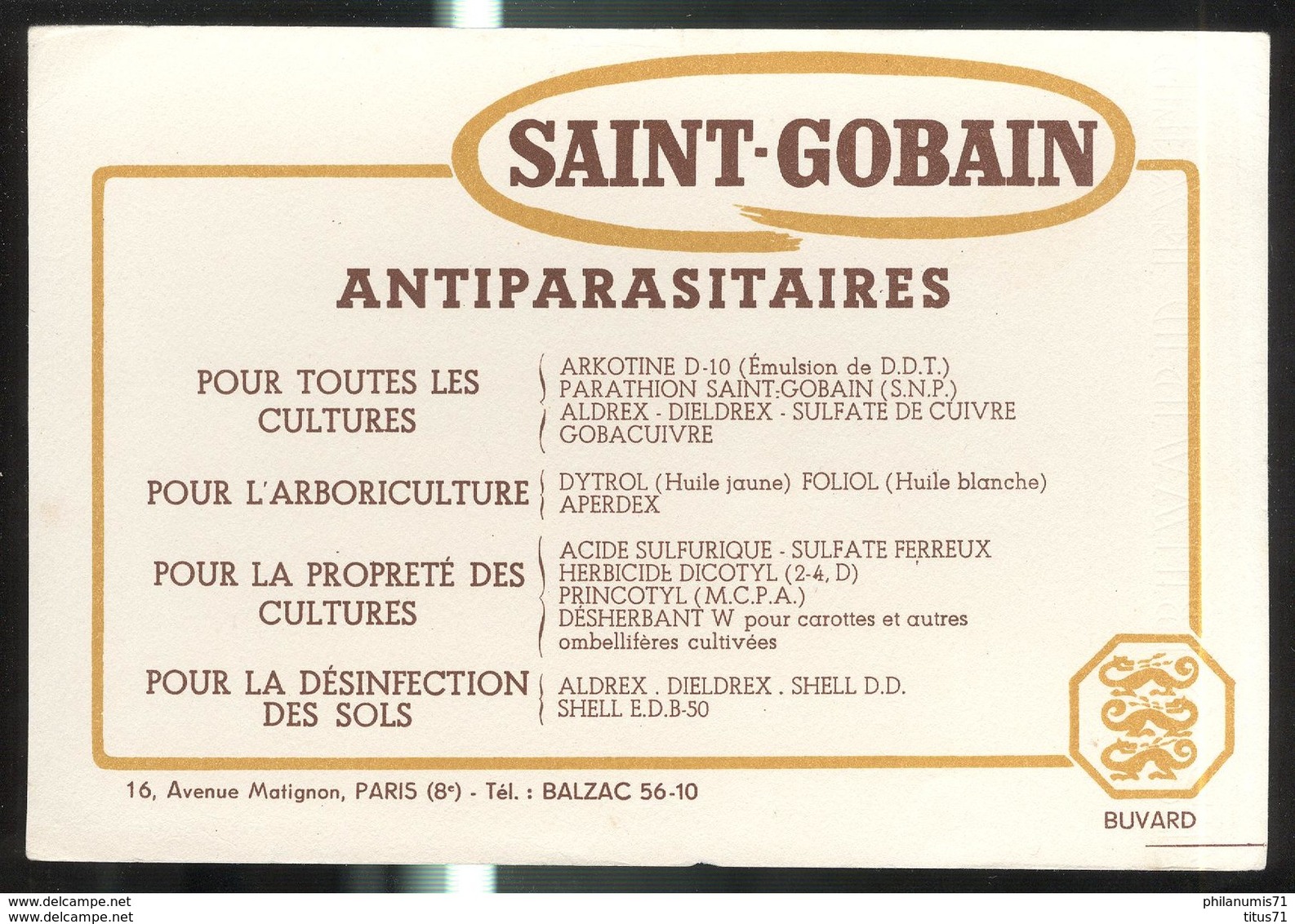 Buvard Saint-Gobain - Antiparasitaires - Très Bon état - Andere & Zonder Classificatie