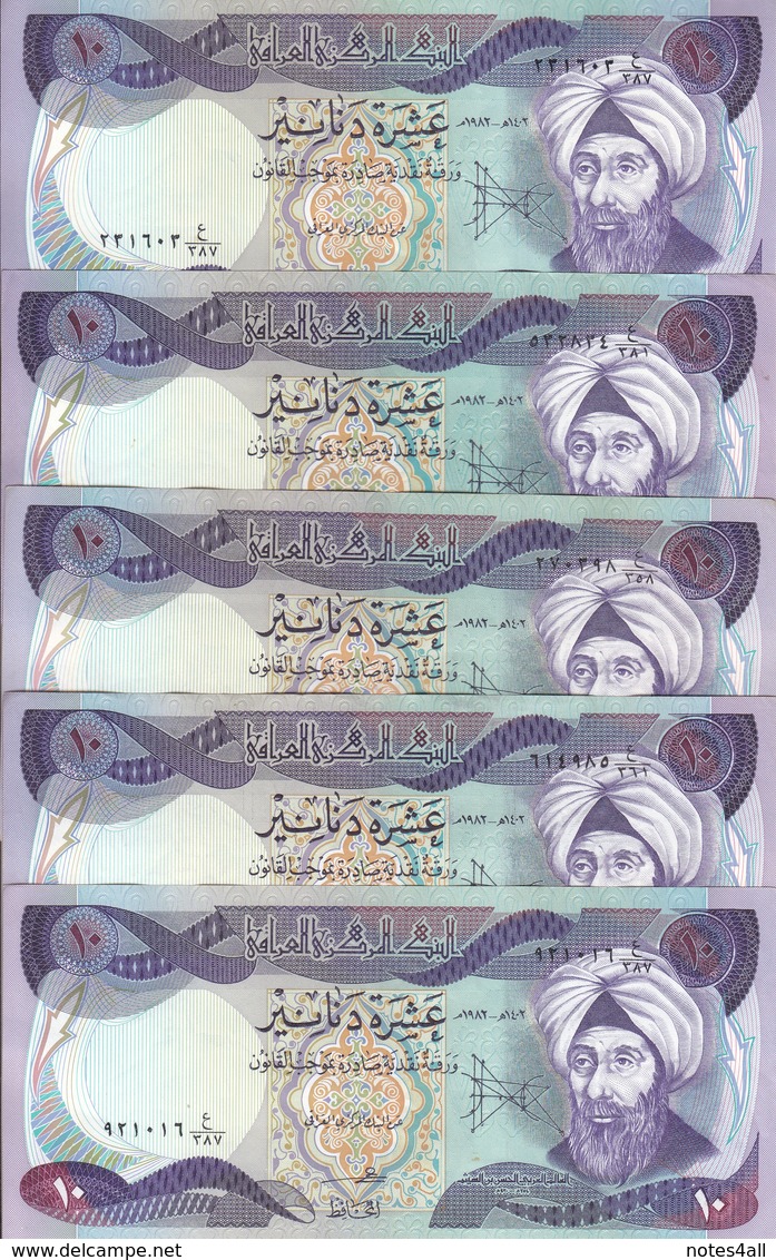 IRAQ 10 DINARS 1981 1982 P-71 LOT X5 EF/XF CRISP NOTES */* - Iraq