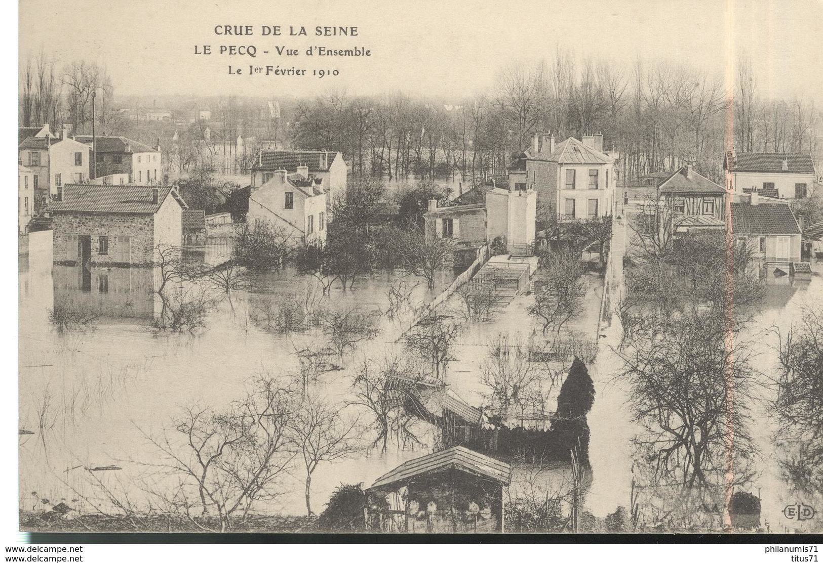 CPA Le Pecq - Crue De La Seine - Vue D'Ensemble Le 1er Février 1910 - Publicité Kub - Le Pecq