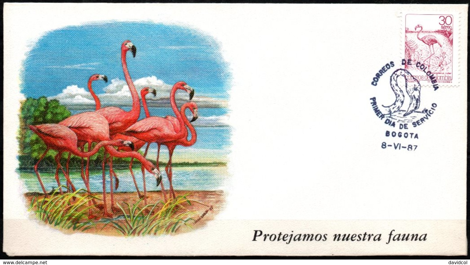 COLOMBIA- KOLUMBIEN- 1987. FDC/SPD.  FAUNA - FLAMINGO - Colombia