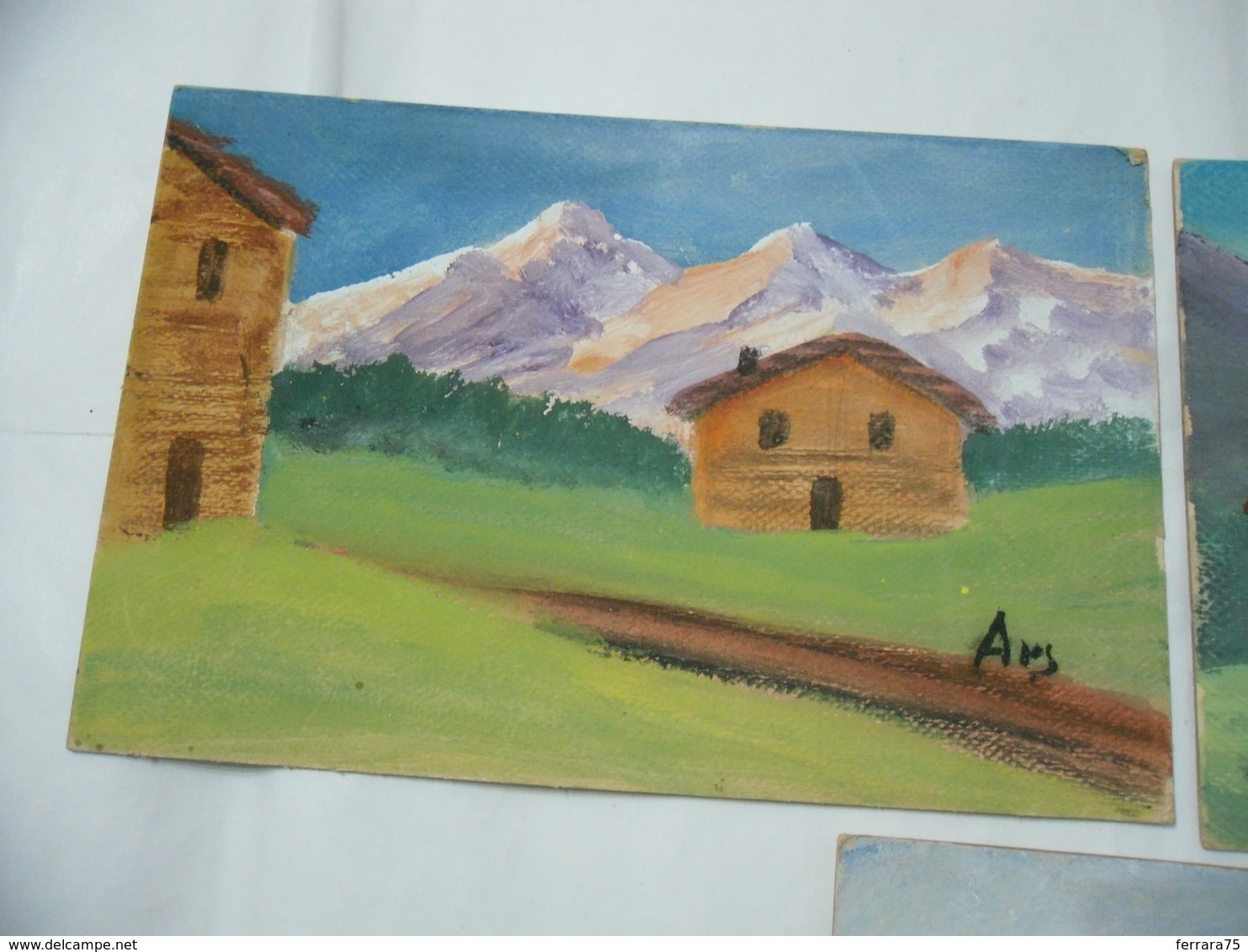 LOTTO DI N.3 QUADRI  QUADRETTI NATURA MONTAGNA ACQUERELLO VINTAGE - Acuarelas