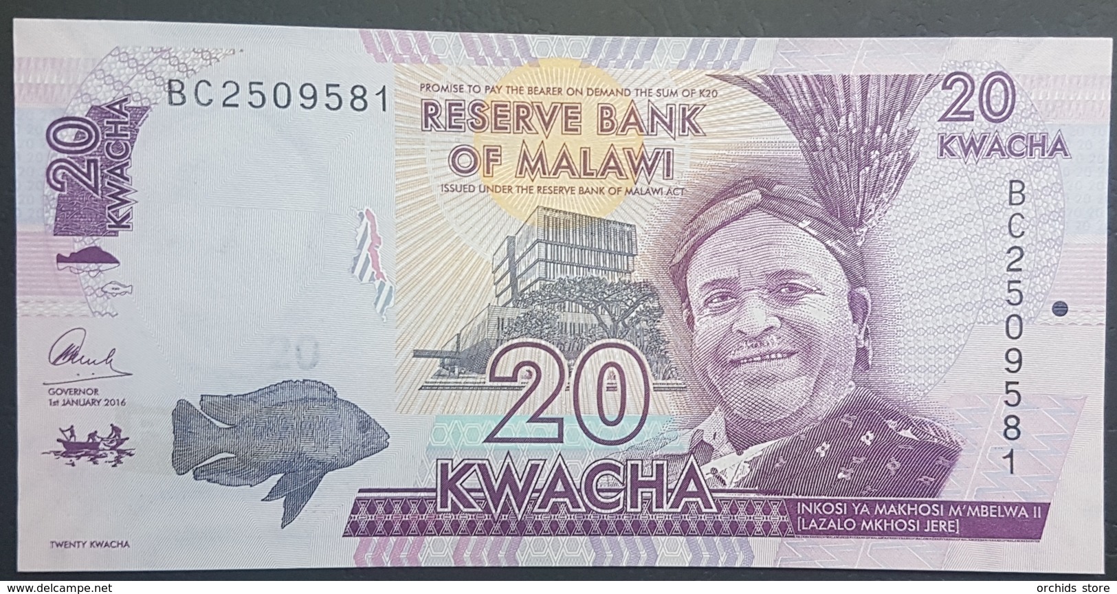 E11kb Banknote - Malawi 20 Kawacha, 2016, P-57, UNC - Malawi