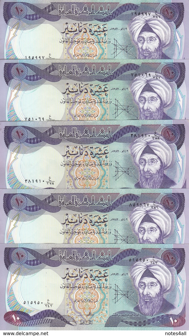 IRAQ 10 DINARS 1982 P-71 LOT X5 EF/AU HIGH CRISP NOTES */* - Iraq