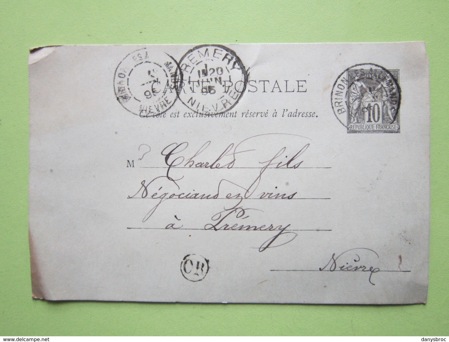 Carte Postale écrite à TREIGNY, Oblitérée BRINON-LES-ALLEMANDS & PREMERY (58) 20/06/1895 Entier Sage Noir 10c - 1877-1920: Période Semi Moderne