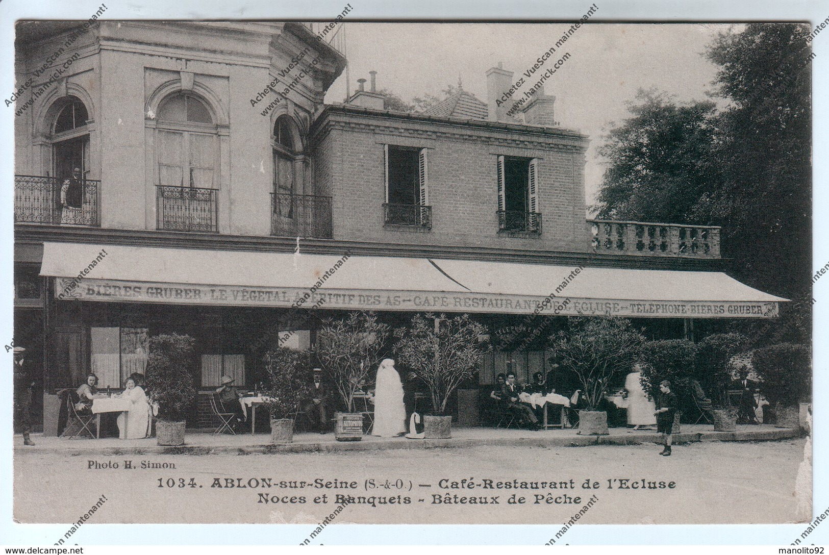 CPA ABLON SUR SEINE (94) : Café Restaurant De L'Ecluse - Noces Et Banquets - Bâteaux De Pêches (bière GRUBER) - Ablon Sur Seine