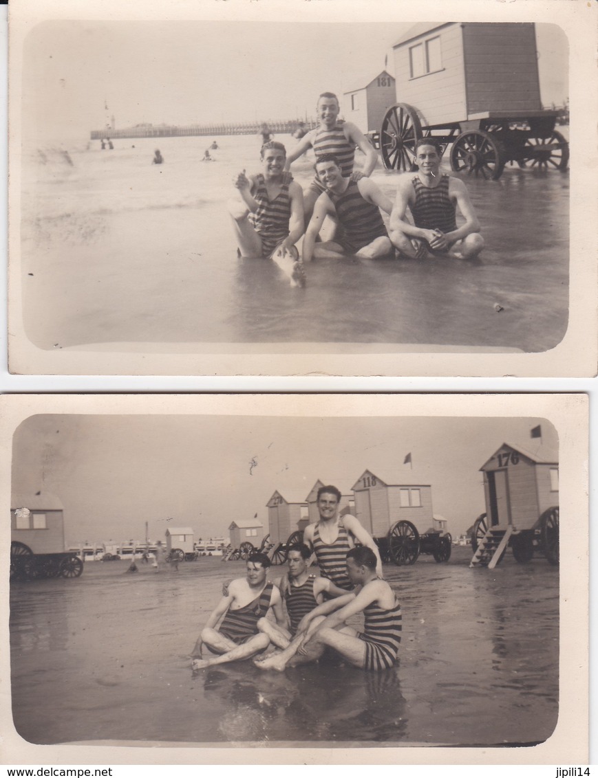 LOT DE 2 CARTES PHOTOS  GROUPE DE BAIGNEURS EN MAILLOT DE BAIN CABINE (REGION REGION ?)  ACHAT IMMEDIAT - Natation