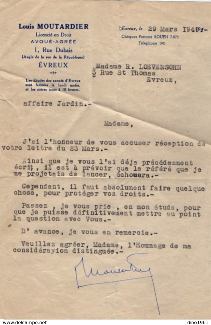 VP13.435 - 1949 - 3 Lettres De Me Louis MOUTARDIER à EVREUX & 1 Lettre De Mme R . LOEVENSOHN - Collections