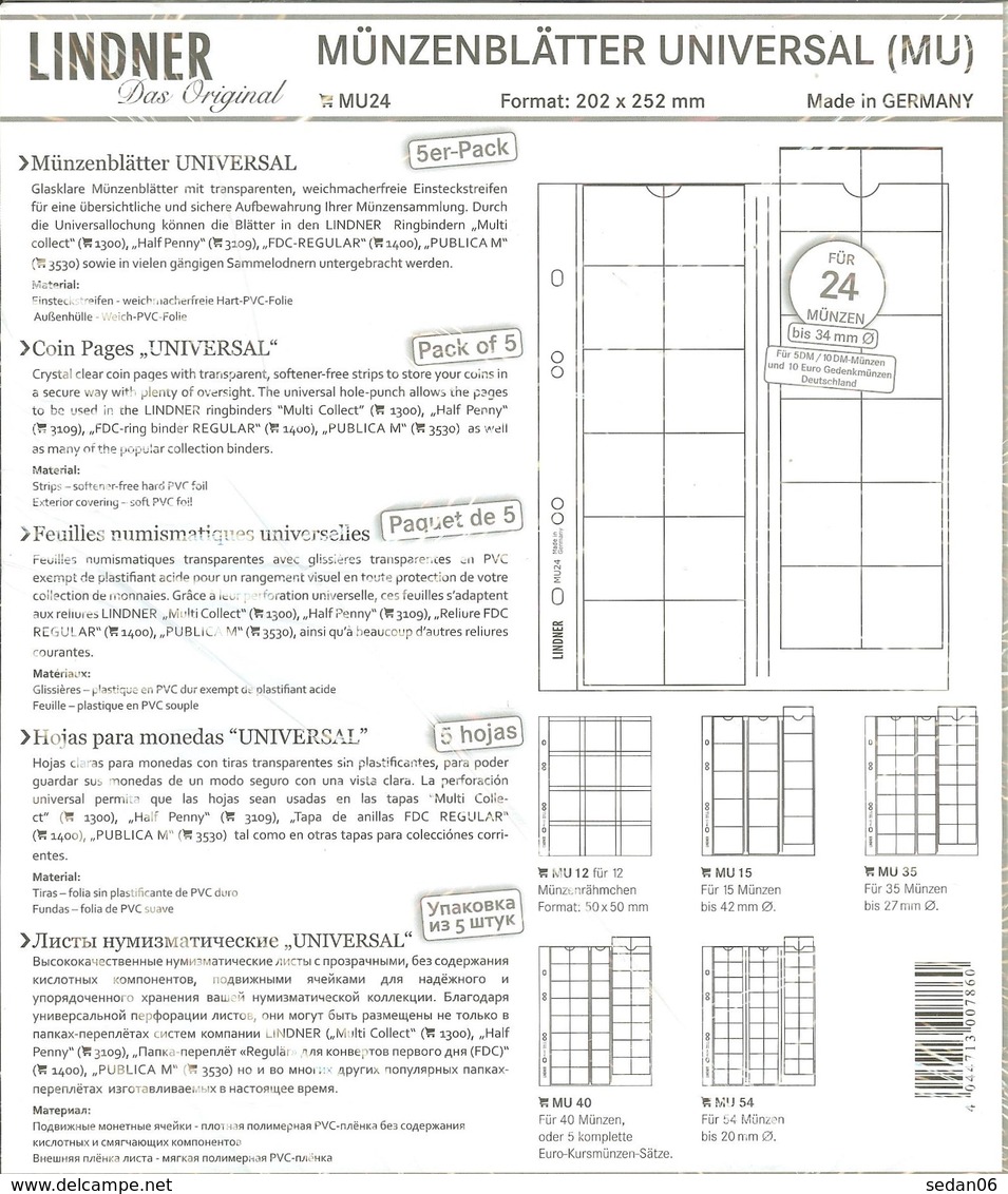 LINDNER - Feuilles MONNAIES MULTI COLLECT 24 CASES (MU 24) - Supplies And Equipment