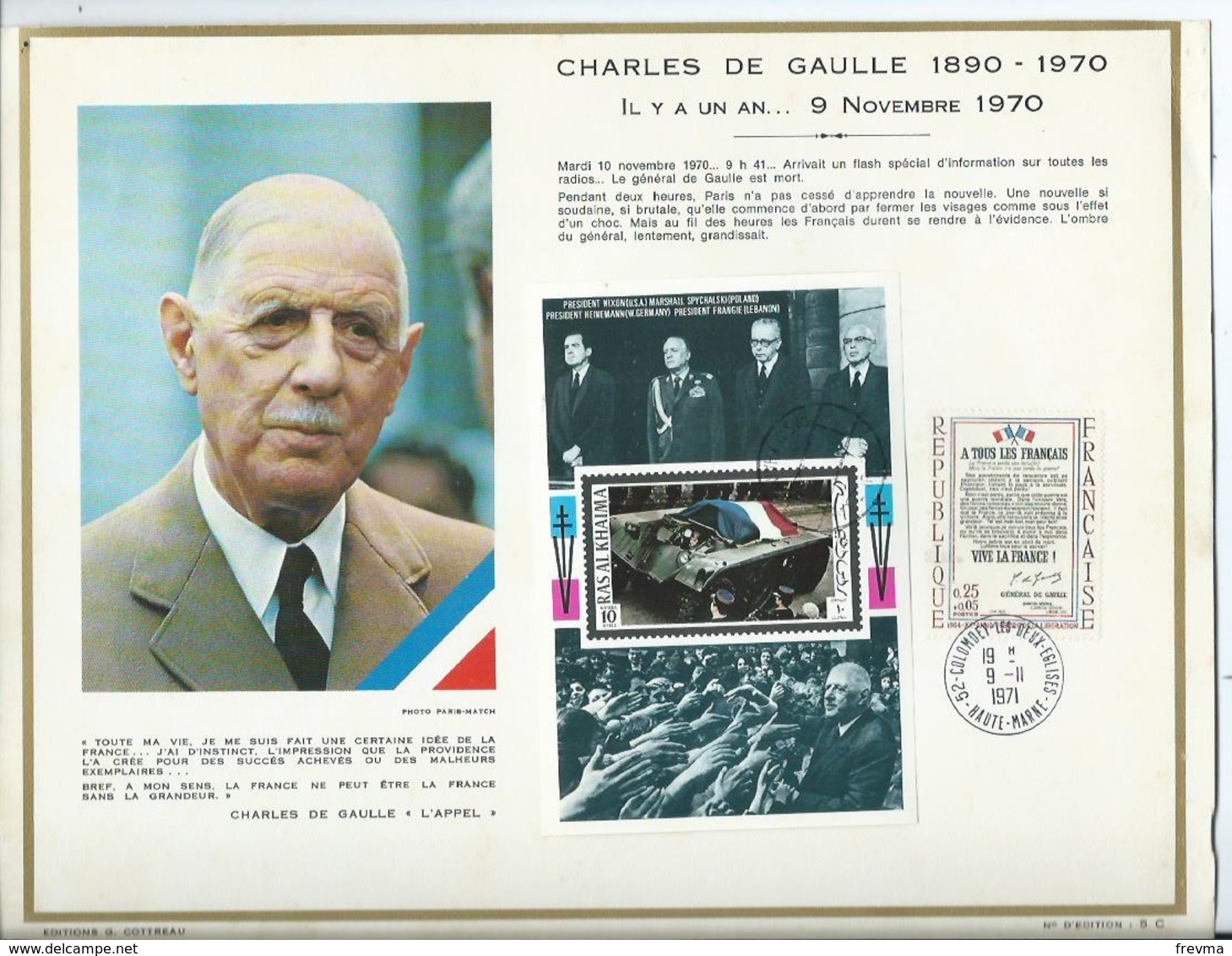 Feuillet Charles De Gaule Il Y Un An - Documents De La Poste