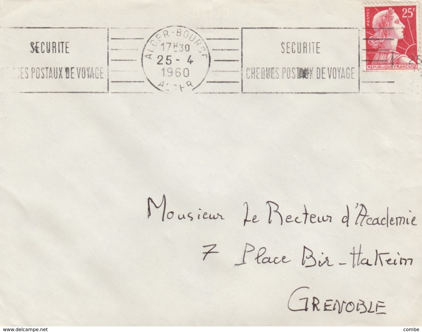 LETTRE ALGERIE.  25 4 60. ALGER BOURSE  POUR GRENOBLE .   / 3 - Covers & Documents