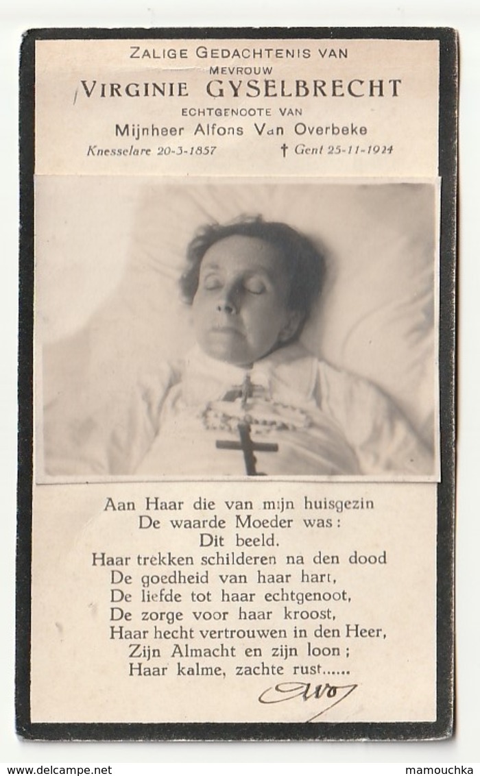 Doodsprentje Virginie GYSELBRECHT Echtg. Van Overbeke Knesselare 1857 Gent 1924 - Op Sterfbed - Images Religieuses