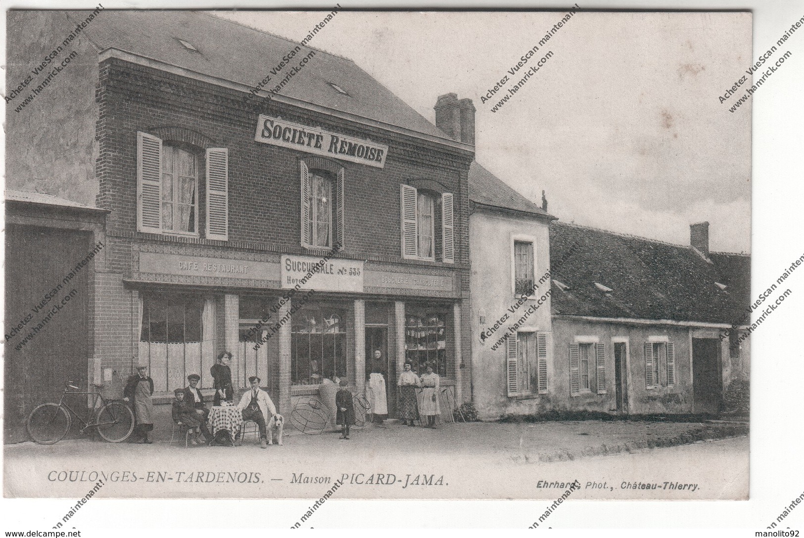 Belle CPA COULONGES-EN-TARDENOIS (02) : Café Restaurant Maison PICARD-JAMA Société Rémoise (soldat BOBIN 1917) - Autres & Non Classés