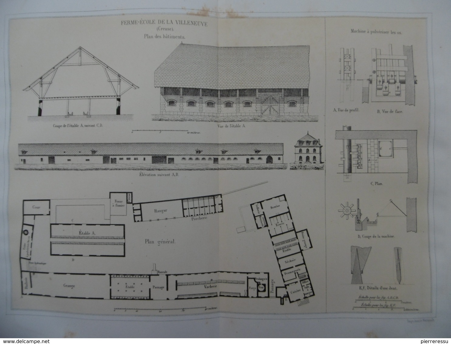 PLAN DE LA FERME ECOLE DE LA VILLENEUVE CREUSE Machine A Pulveriser Les Os - Autres & Non Classés