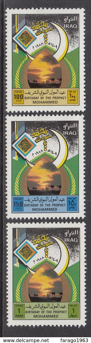 1988 Iraq Birthday Of Mohammed Set Of 3 MNH - Iraq