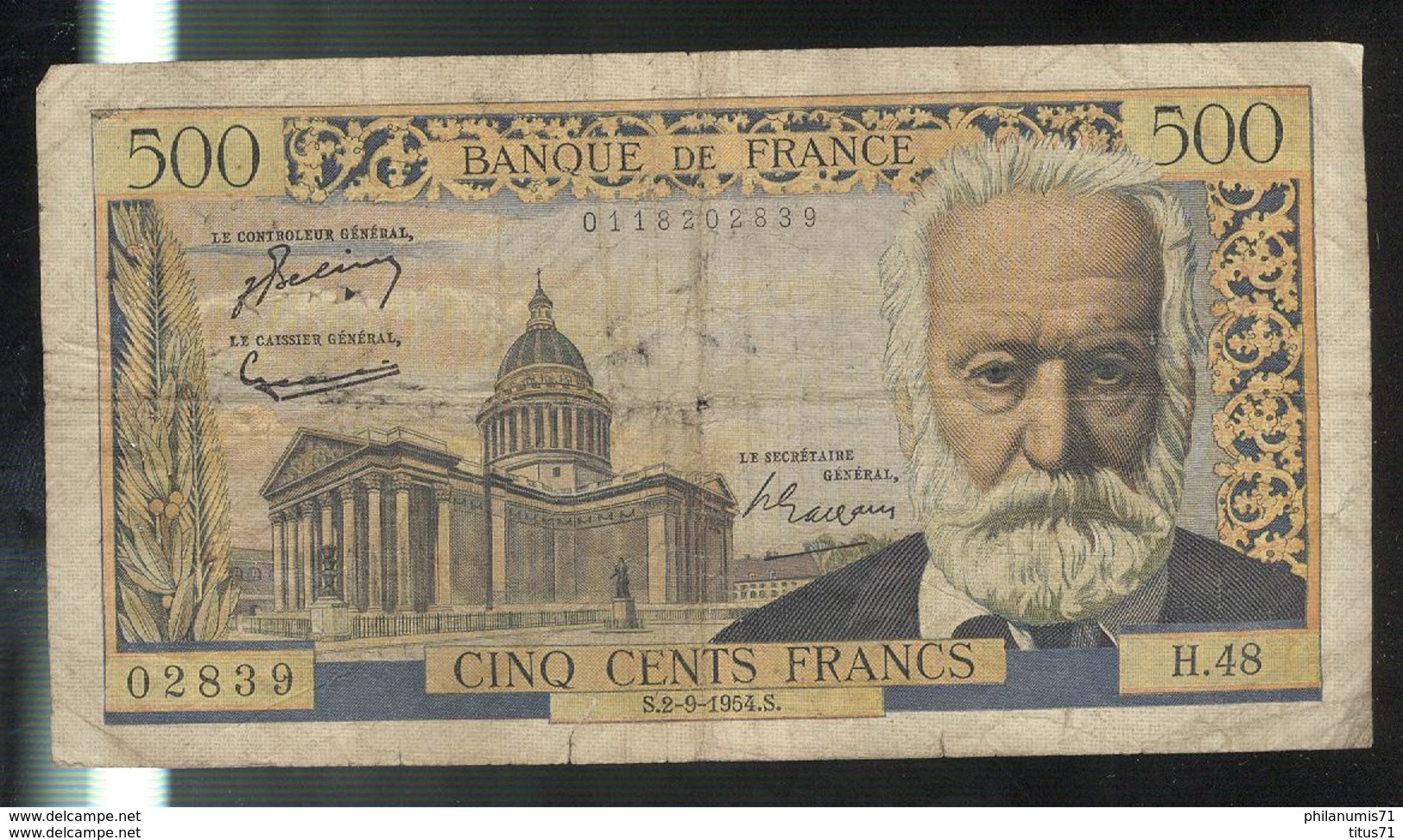 Billet 500 Francs Victor Hugo 2-9-54 S Bon état - 500 F 1954-1958 ''Victor Hugo''