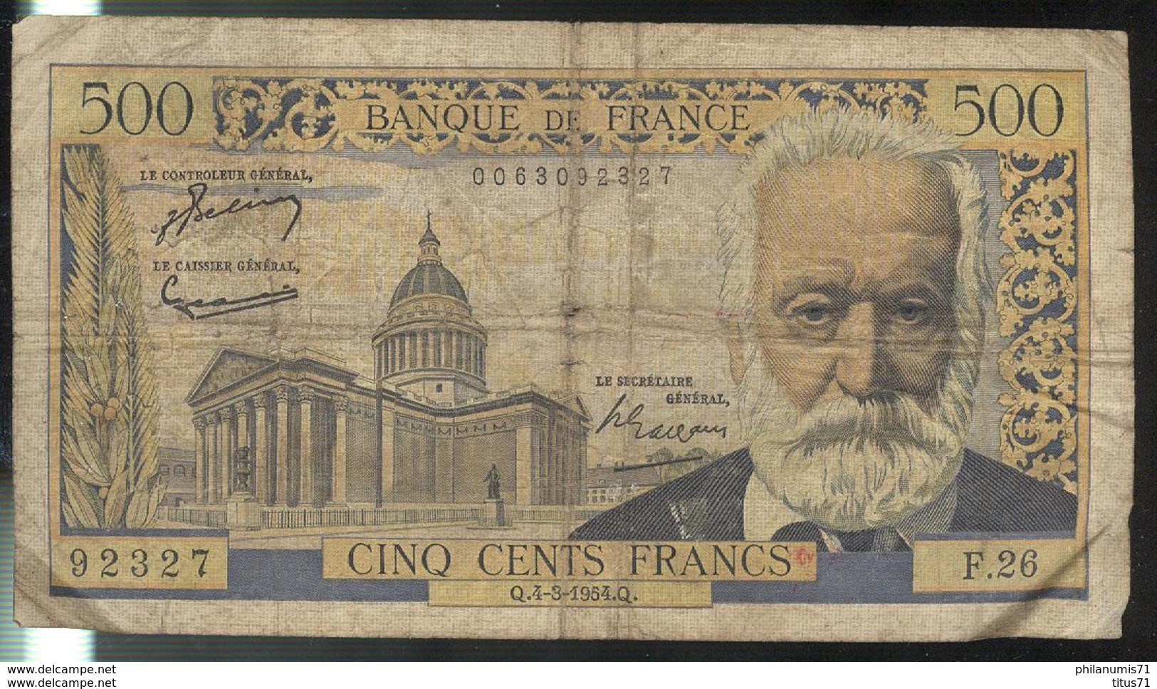 Billet 500 Francs Victor Hugo 4-3-54 Q Bon état - 500 F 1954-1958 ''Victor Hugo''