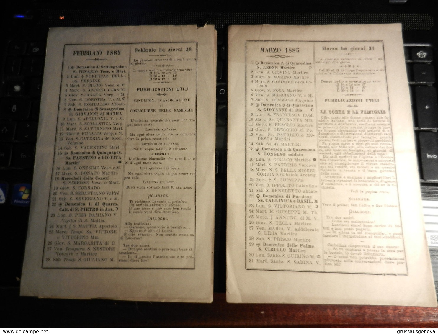 8a) CALENDARIO MENSILE 1885 FOGLI STACCATI DA APPENDERE 14 X 22 Cm COMPLETO DI TUTTI I MESI - Altri & Non Classificati