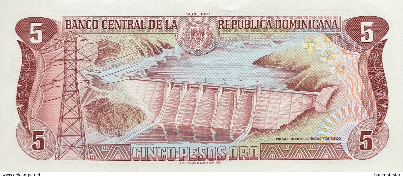 Dominican Republic 5 Pesos, P-131 (1990) - UNC - Dominicaine