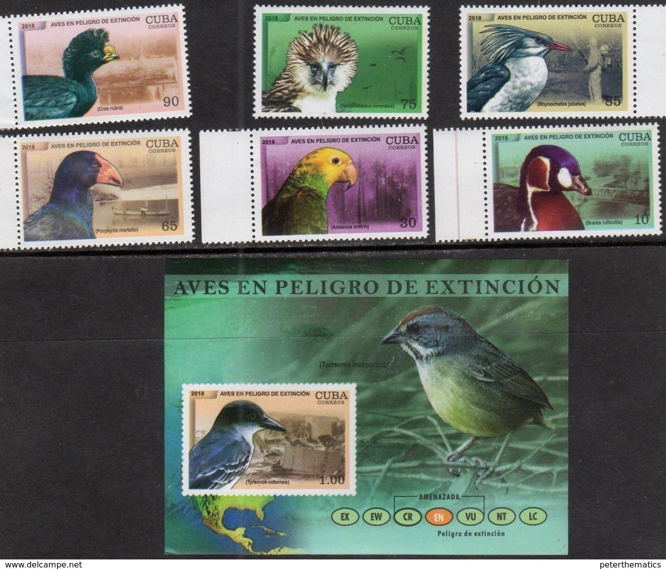 BIRDS, 2018, MNH, ENDANGERED BIRDS, EAGLES, PARROTS, 6v+S/SHEET - Other & Unclassified