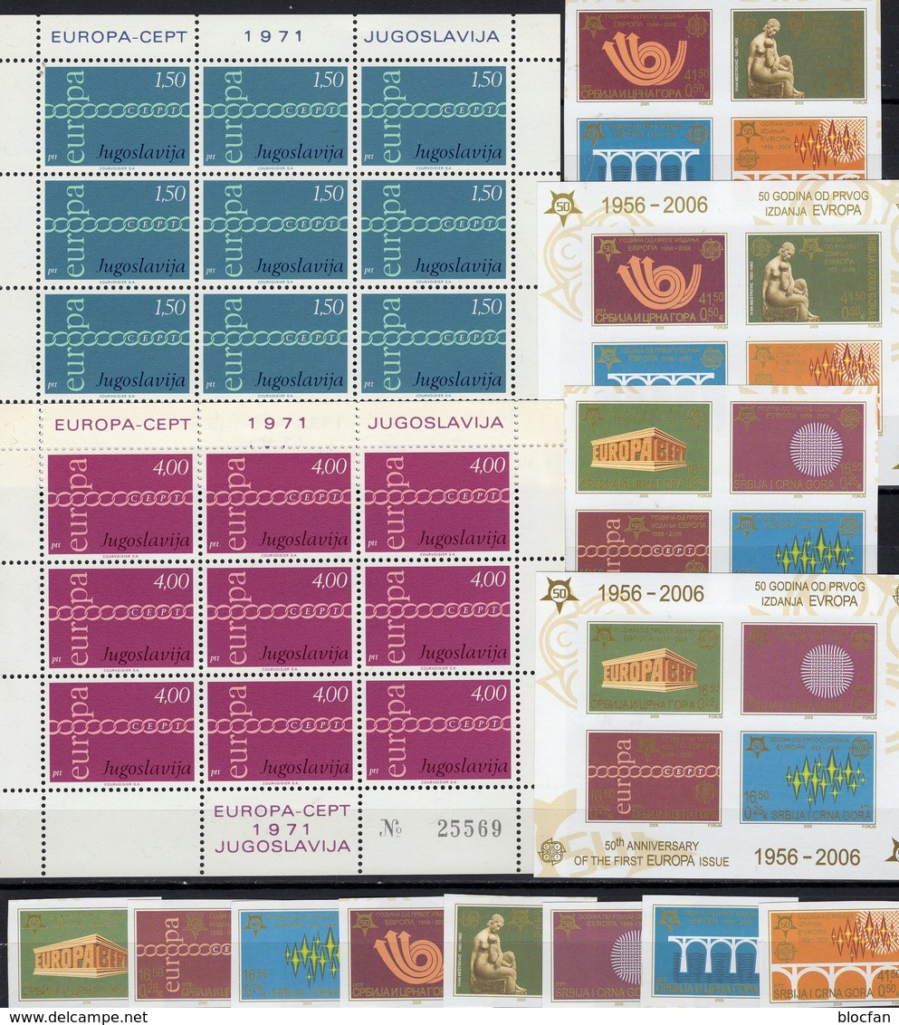 EUROPA 1971 JUGOSLAVIJA 1416/7 KB,3257/4,VB+Blocks 59/0B ** 81€ Symbol Ketten Hb S/s Blocs Sheetlets Bf Topics CEPT - Unused Stamps