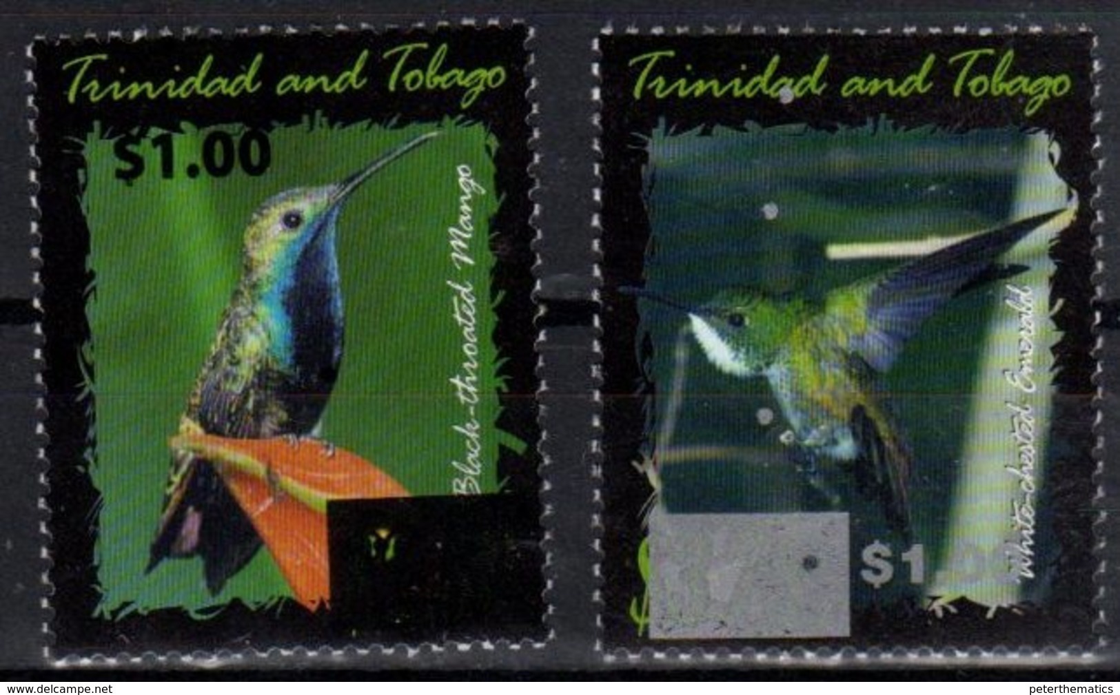 TRINIDAD AND TOBAGO, 2017, MNH, BIRDS,  HUMMING BIRDS, OVERPRINT, 2v , SCARCE - Hummingbirds