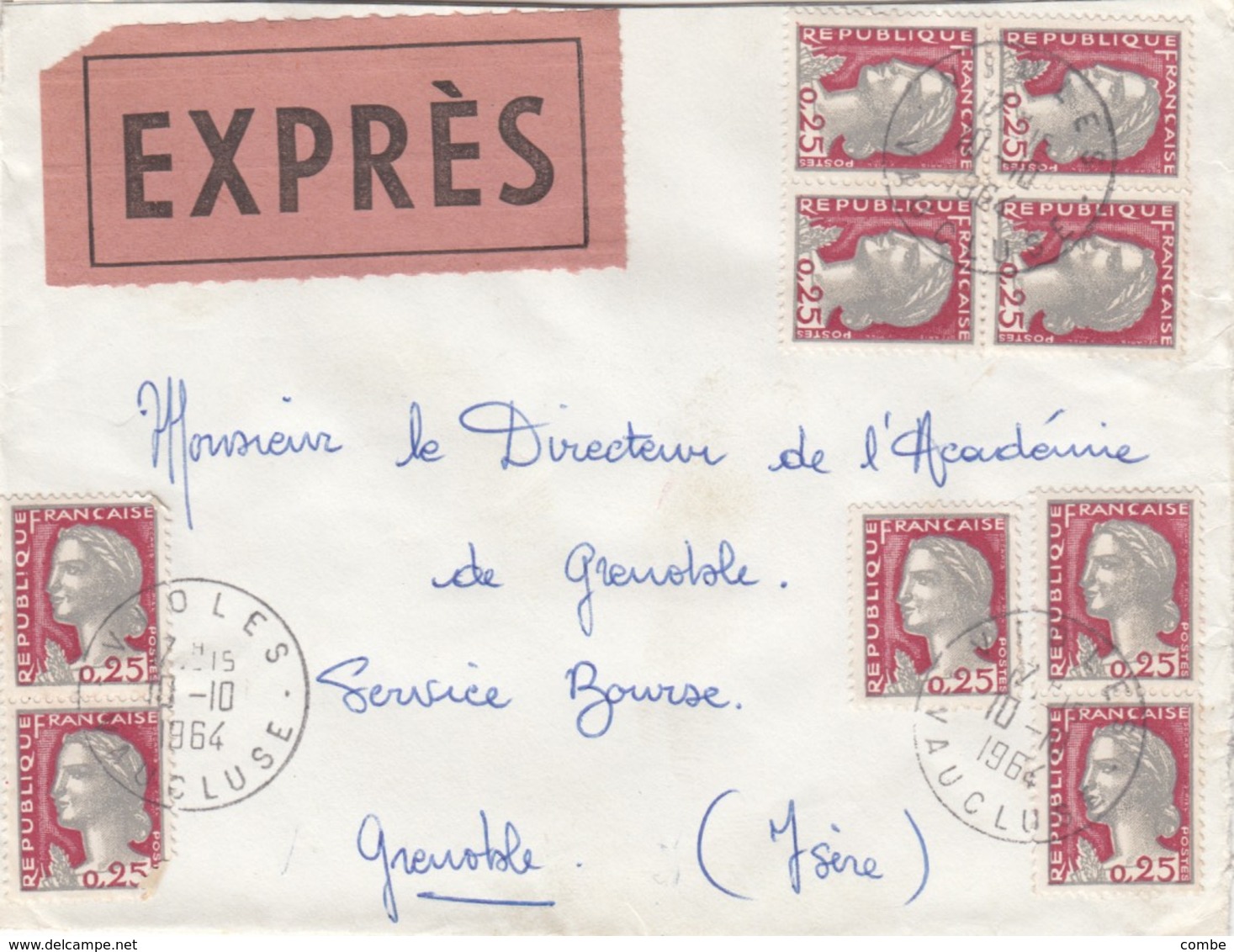 LETTRE.  10 10 64. EXPRES. DECARIS. 0,25 X 9. VAUCLUSE VIOLES POUR GRENOBLE.   / 3 - 1962-1965 Coq De Decaris