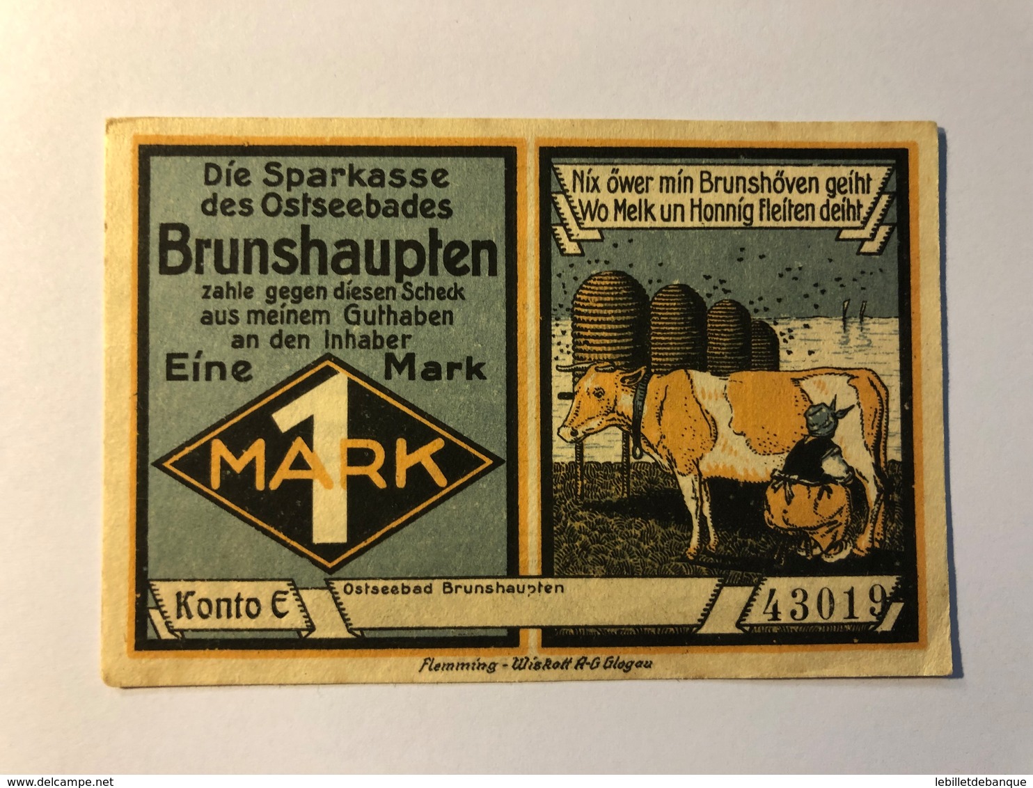 Allemagne Notgeld Brunshaupten 1 Mark - Collections