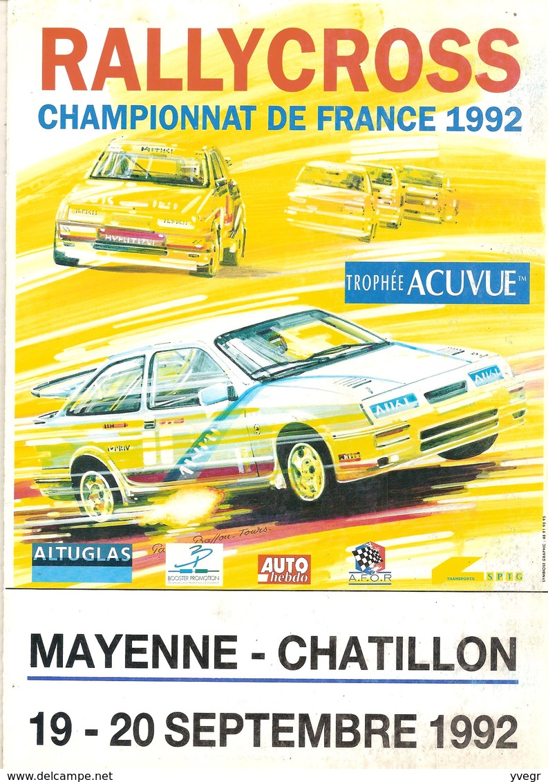 Programe RALLYCROSS Championnat De France 19 - 20 Sept 1992 Châtillon/Colmont MAYENNE Trophée ACUVUE - Autres & Non Classés