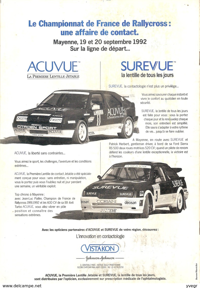 Programe RALLYCROSS Championnat De France 19 - 20 Sept 1992 Châtillon/Colmont MAYENNE Trophée ACUVUE - Autres & Non Classés