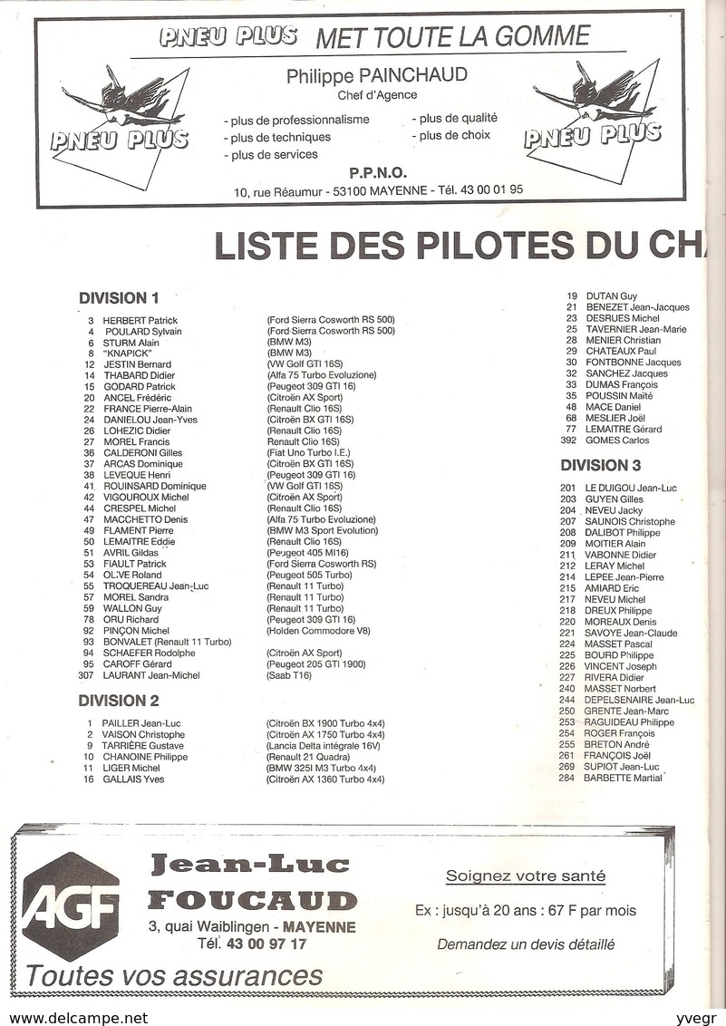 Programe RALLYCROSS Championnat De France 19 - 20 Sept 1992 Châtillon/Colmont MAYENNE Trophée ACUVUE - Autres & Non Classés