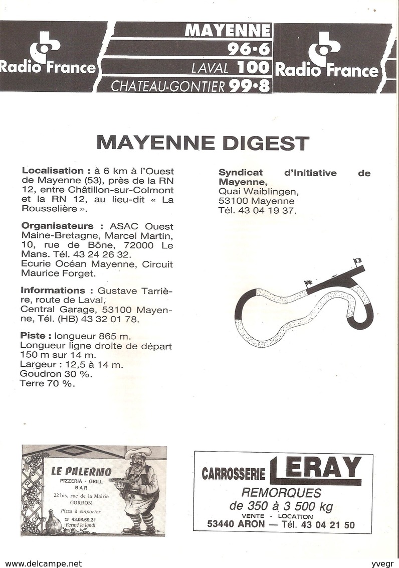 Programe RALLYCROSS Championnat De France 19 - 20 Sept 1992 Châtillon/Colmont MAYENNE Trophée ACUVUE - Autres & Non Classés