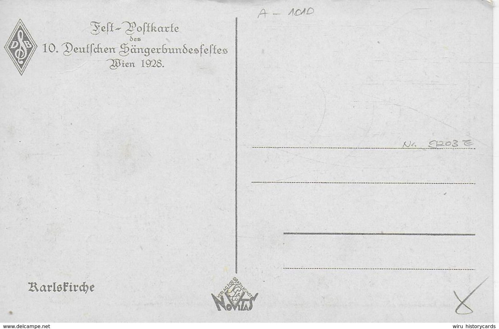 AK 0085  Wien - Karlskirche / Festpostkarte 10. Deutsches Sängerbundfest 1928 - Kirchen