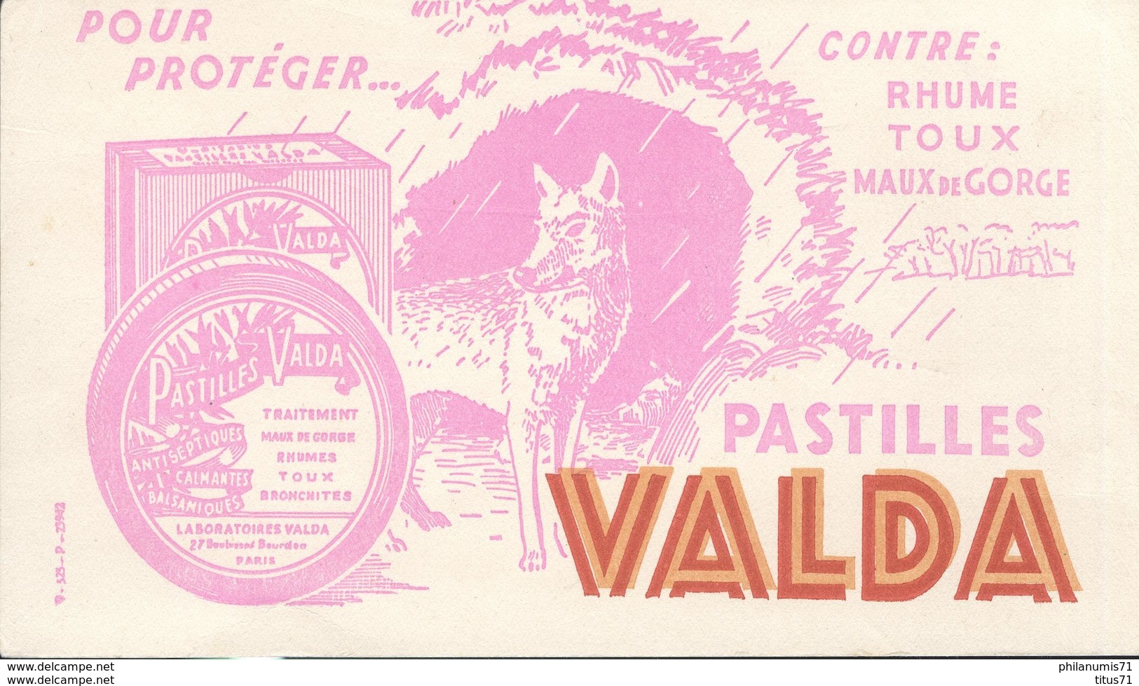 Buvard  Pastilles Valda - Contre Rhume Toux Maux De Gorge - Très Bon état - Produits Pharmaceutiques